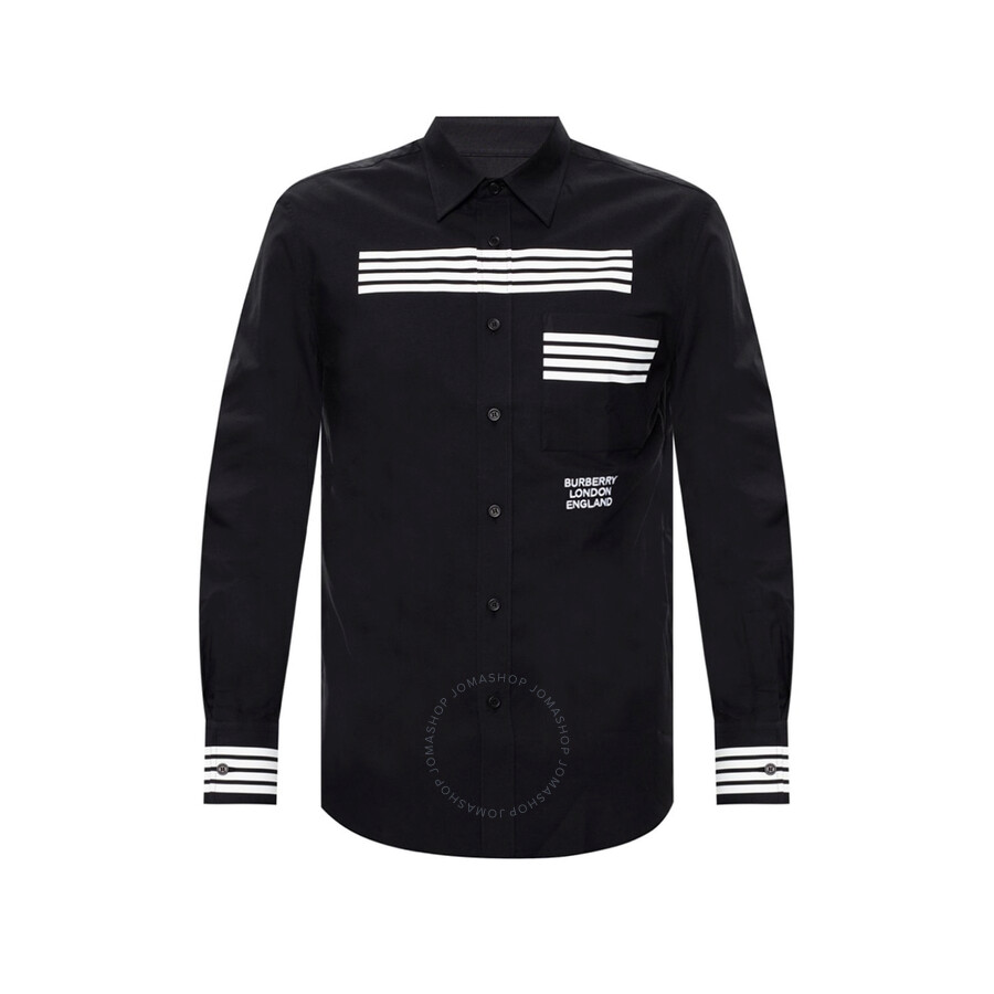 Burberry Coleherne Striped-trim Cotton-twill Shirt In Black