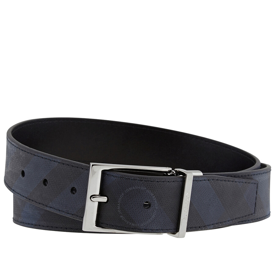 Burberry Mens London Check 3.5 Cm Leather Belt In Navy