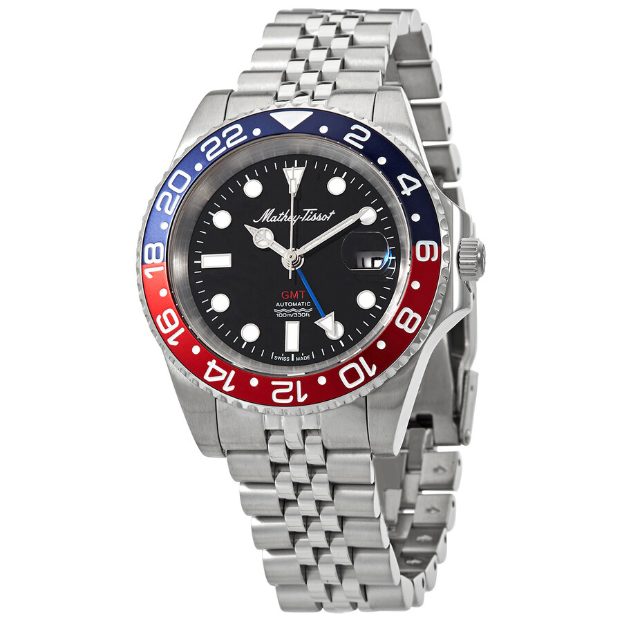 Matheytissot Gmt Automatic Black Dial Pepsi Bezel Mens Watch H903atar