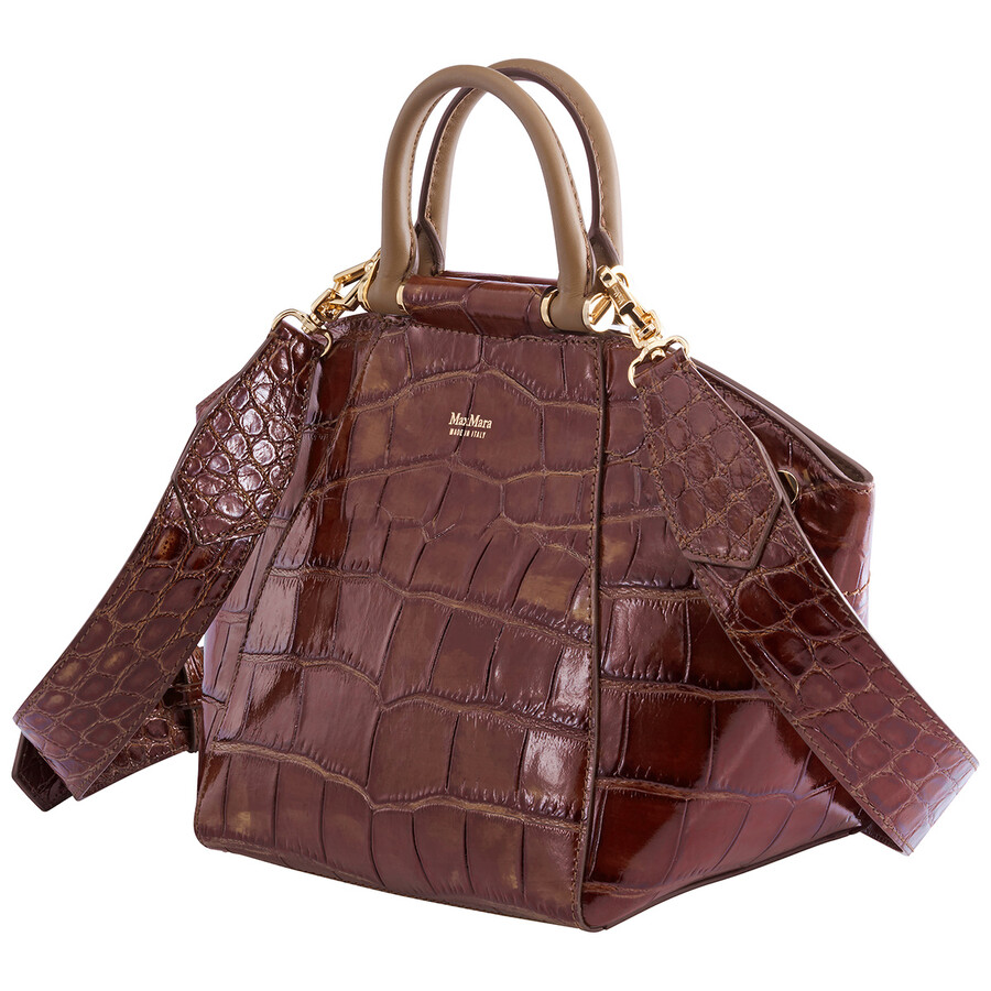 Max Mara Ladies Anitas Croc Embossed Leather Top Handle Bag In Gold