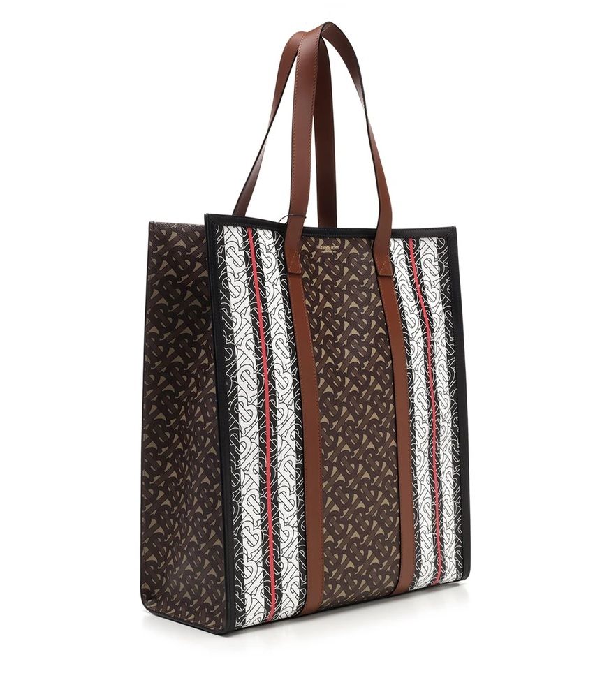 Burberry Monogram-Stripe E-Canvas Portrait Tote Bag Brown Multi