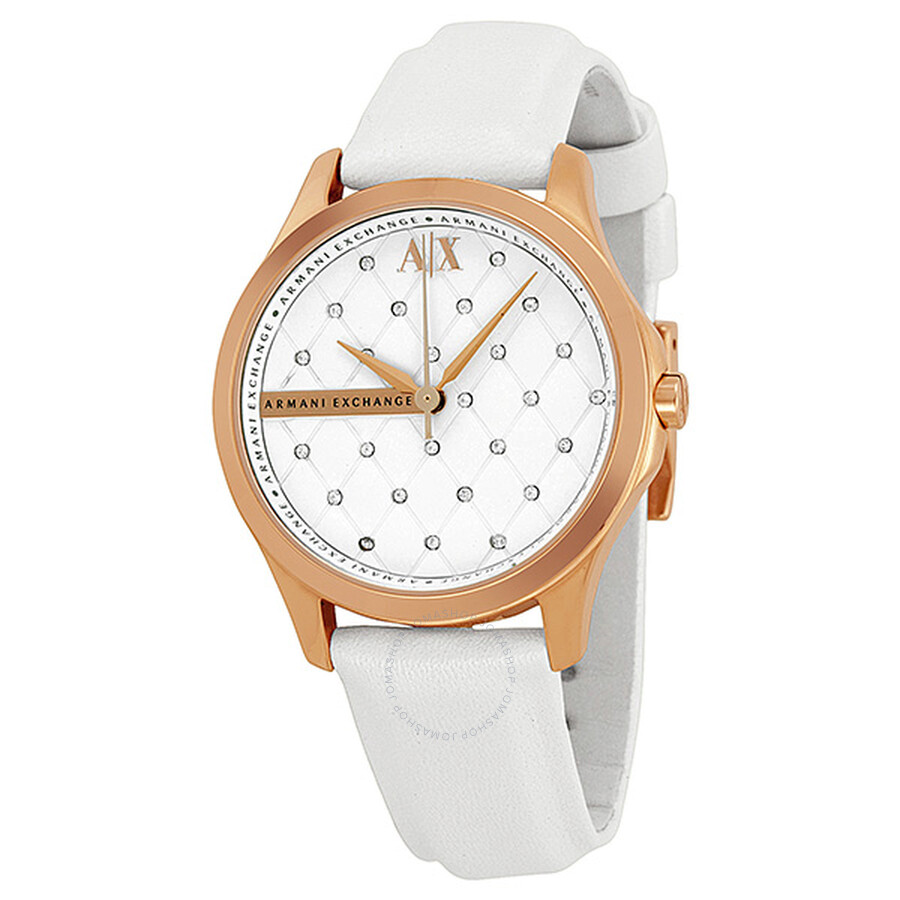Armani Exchange White Dial White Leather Ladies Watch AX5205 - Armani ...