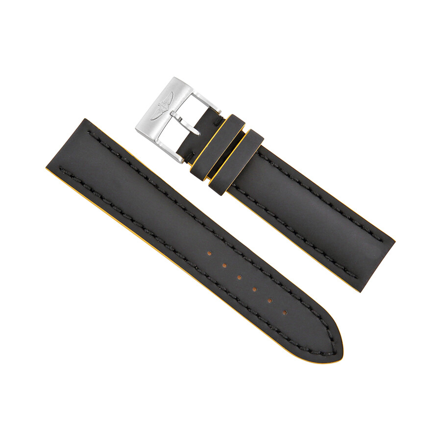 Breitling Black Leather Watch Band Strap with Yellow Trimming 22mm