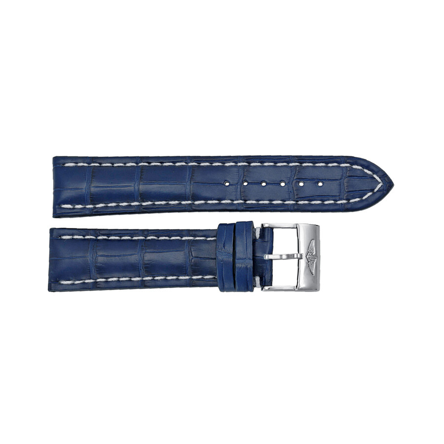 Breitling Strap Blue Leather Strap with White Stitching and a Stainless