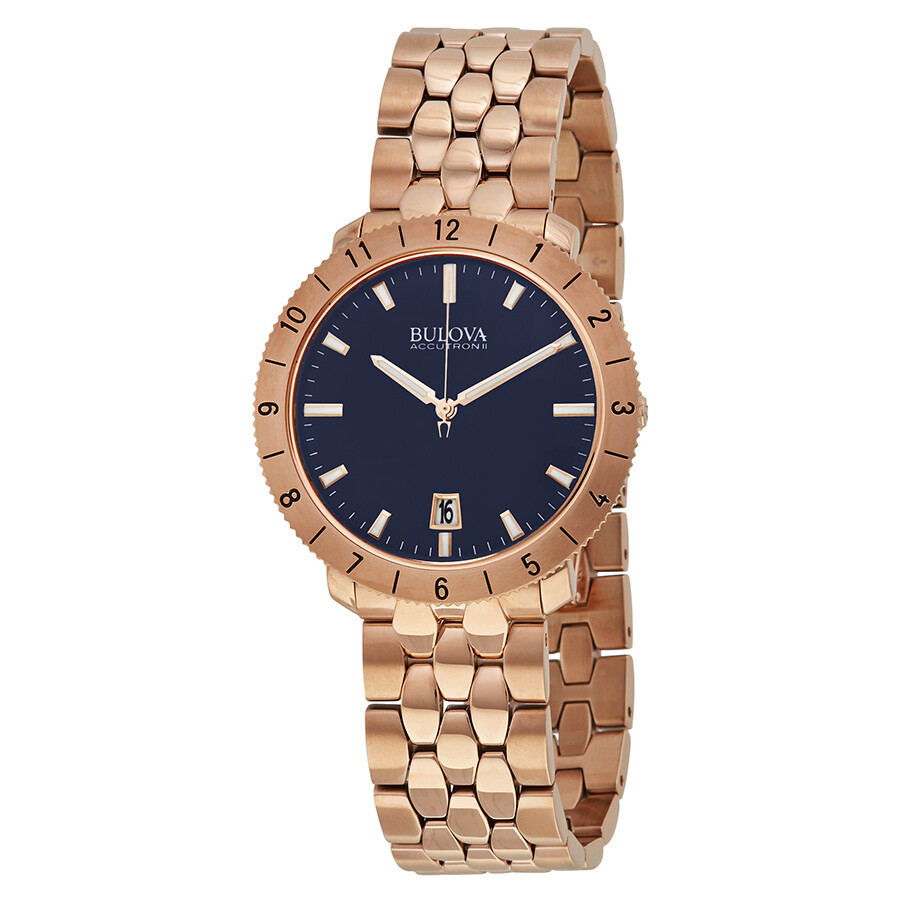 Bulova Accutron II Blue Dial Men's Rose Gold Tone Watch 97B130