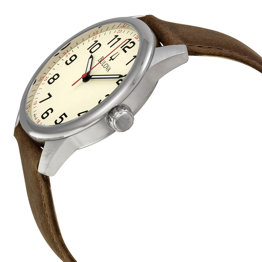 Bulova Cream Dial Brown Leather Strap Men's Watch 96A139 Bulova