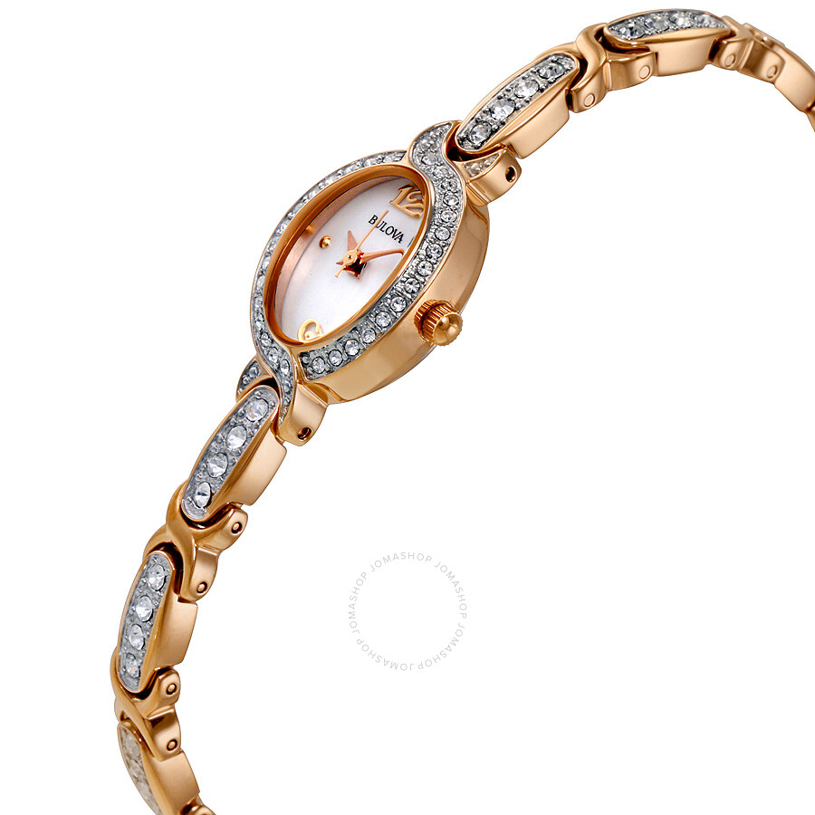 Bulova Crystal Accent Rose GoldTone Stainless Steel Bracelet Ladies