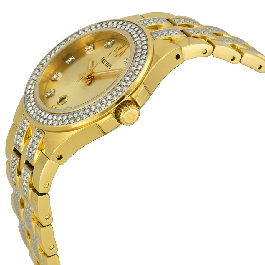 Bulova Crystal Champagne Dial Stainless Steel Bracelet Ladies Watch