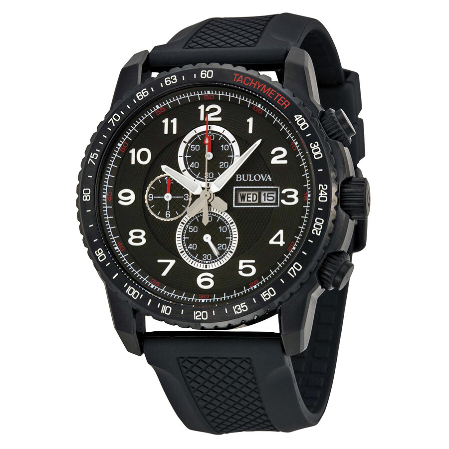 bulova men's black ip chronograph watch