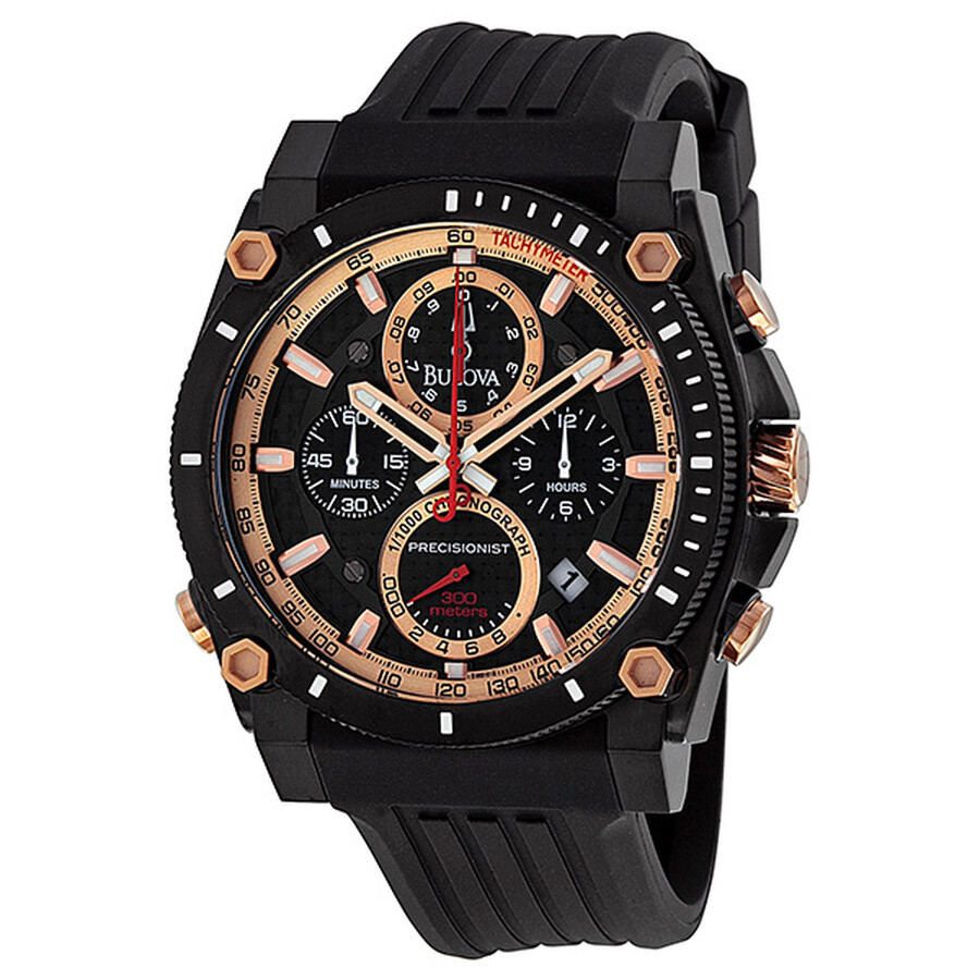 Bulova Precisionist Black Dial Black Rubber Strap Men's Watch 98B181