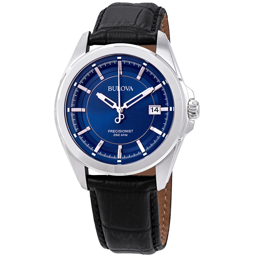 Bulova Precisionist Blue Dial Black Leather Men's Watch 96B257