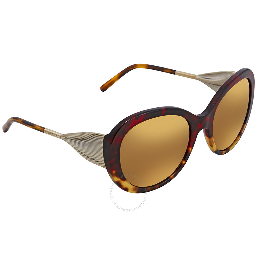 Burberry Brown Mirror Gold Round Ladies Sunglasses BE419136646H57