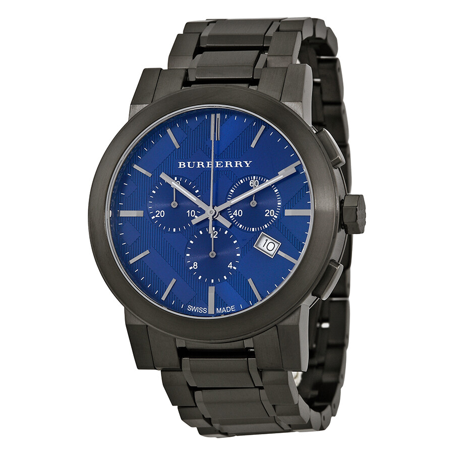 Burberry Chronograph Blue Dial Dark Grey Ionplated Men's Watch BU9365
