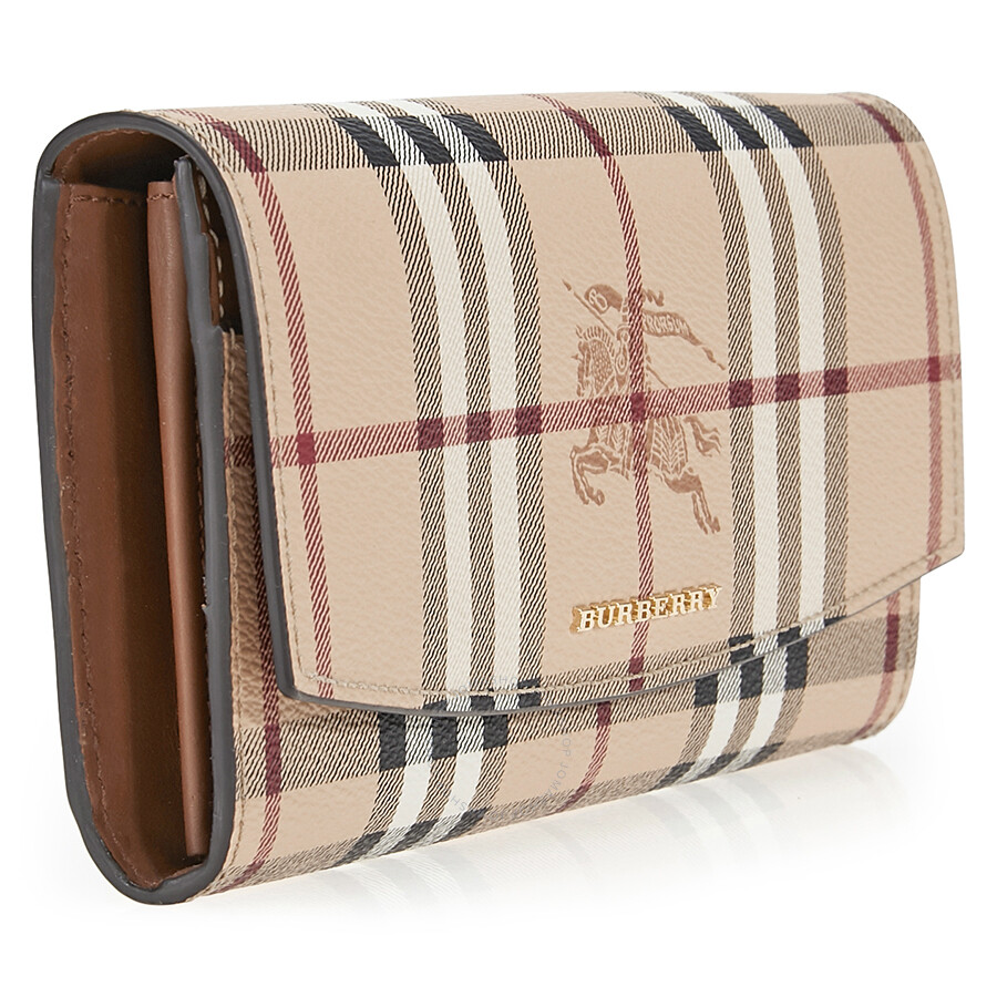 Burberry Haymarket Check Continental Wallet Tan Burberry Handbags
