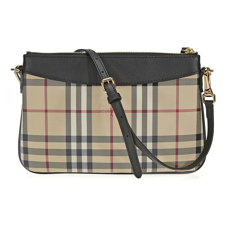 Burberry Horseferry Check Leather Clutch Black Burberry Handbags