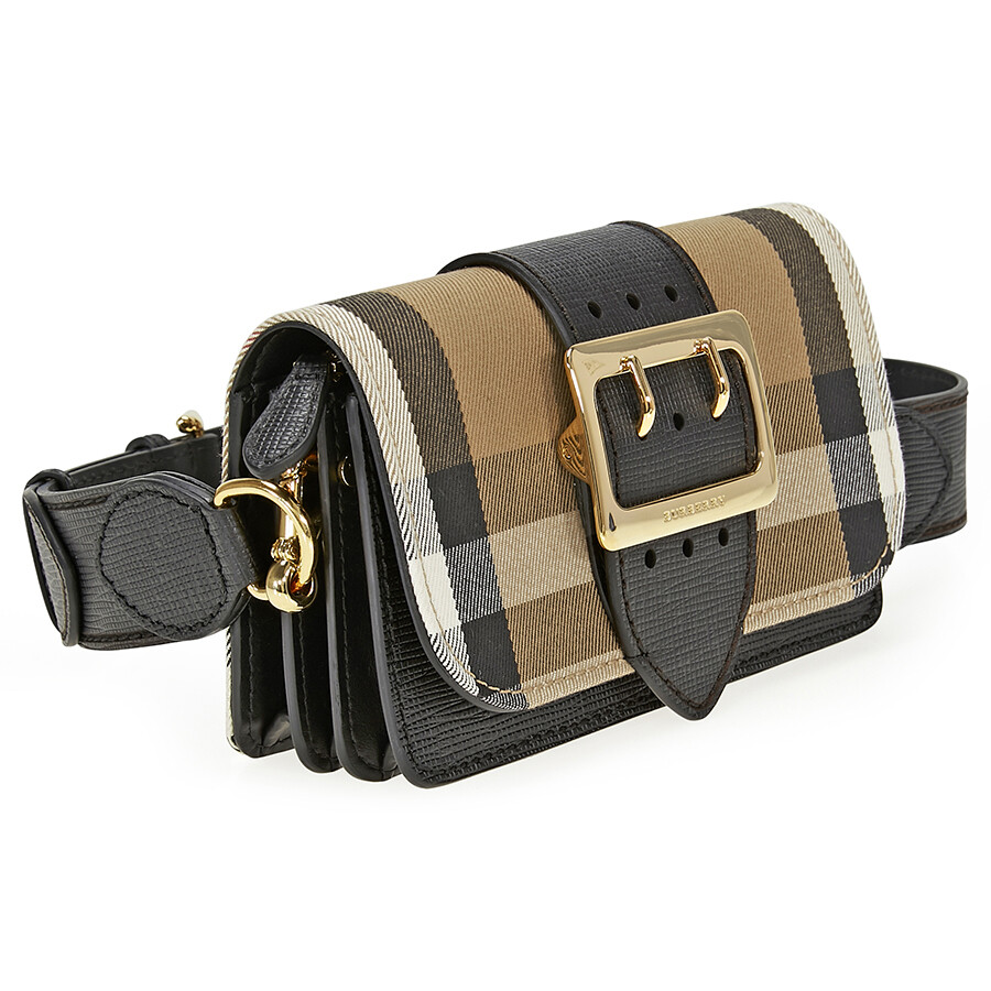 Burberry Small Buckle Bag in House Check and Leather Black Burberry Handbags & Accessories