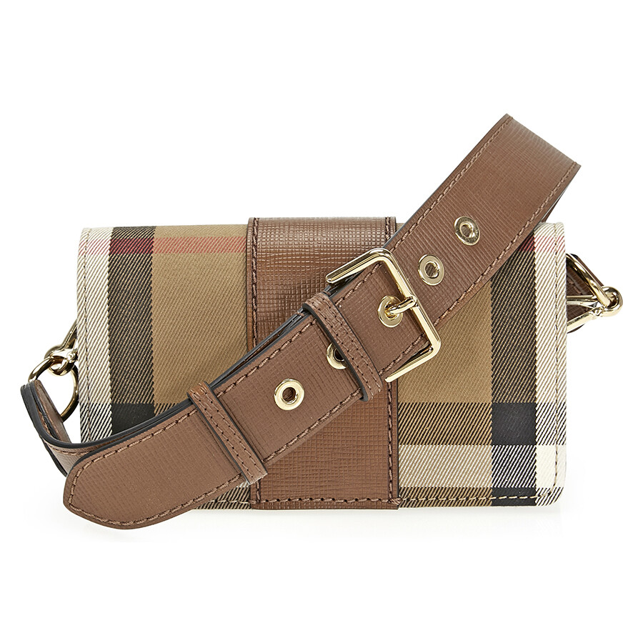 Burberry Small Buckle Bag in House Check and Leather Tan Burberry