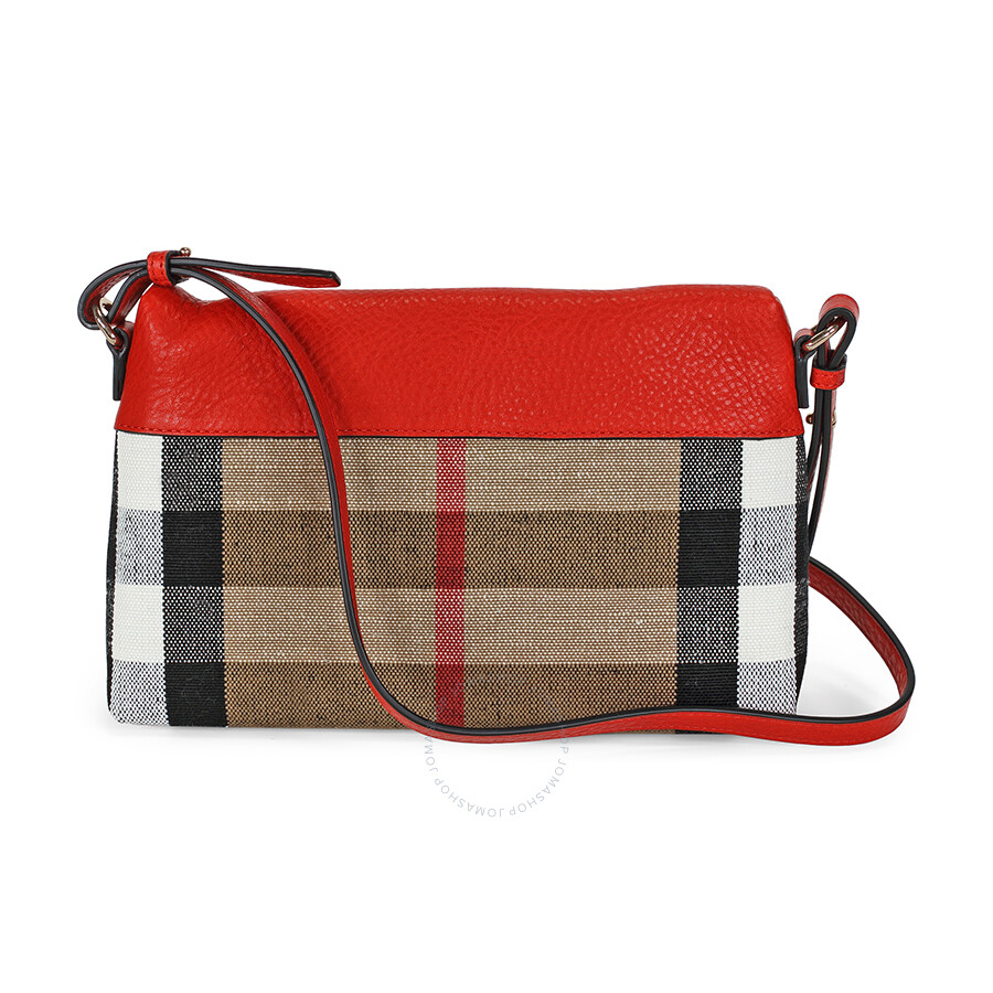 Burberry Small Canvas Check and Leather Clutch Bag Cadmium Red Burberry Handbags