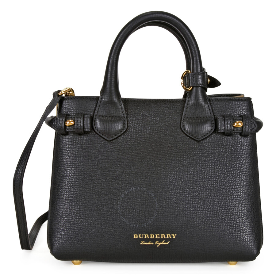 Burberry The Baby Banner Leather and House Check Tote - Black ...