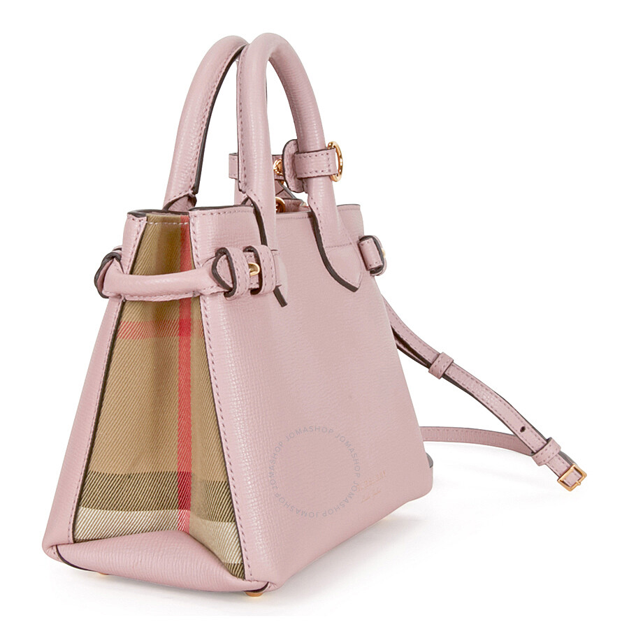 Burberry The Baby Banner Leather and House Check Tote Pale Orchid
