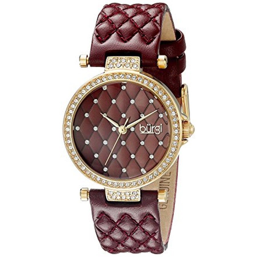 Burgi Burgundy Dial Ladies Crystal Watch BUR154BUR Burgi Watches