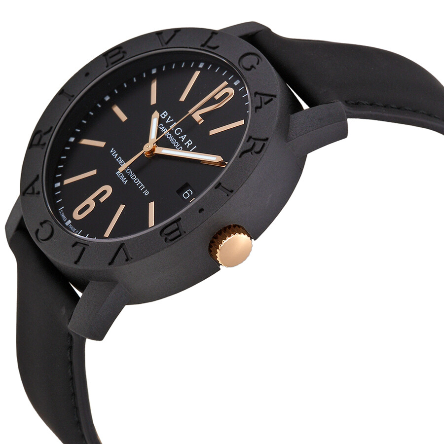 Bvlgari Bvlgari Black Dial Leather Strap Automatic Men's Watch