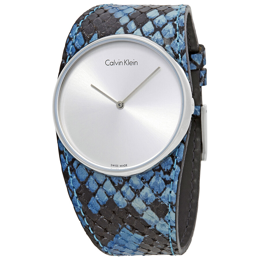 Calvin Klein Spellbound Silver Dial Blue Leather Ladies Watch K5V231V6 Calvin Klein Watches
