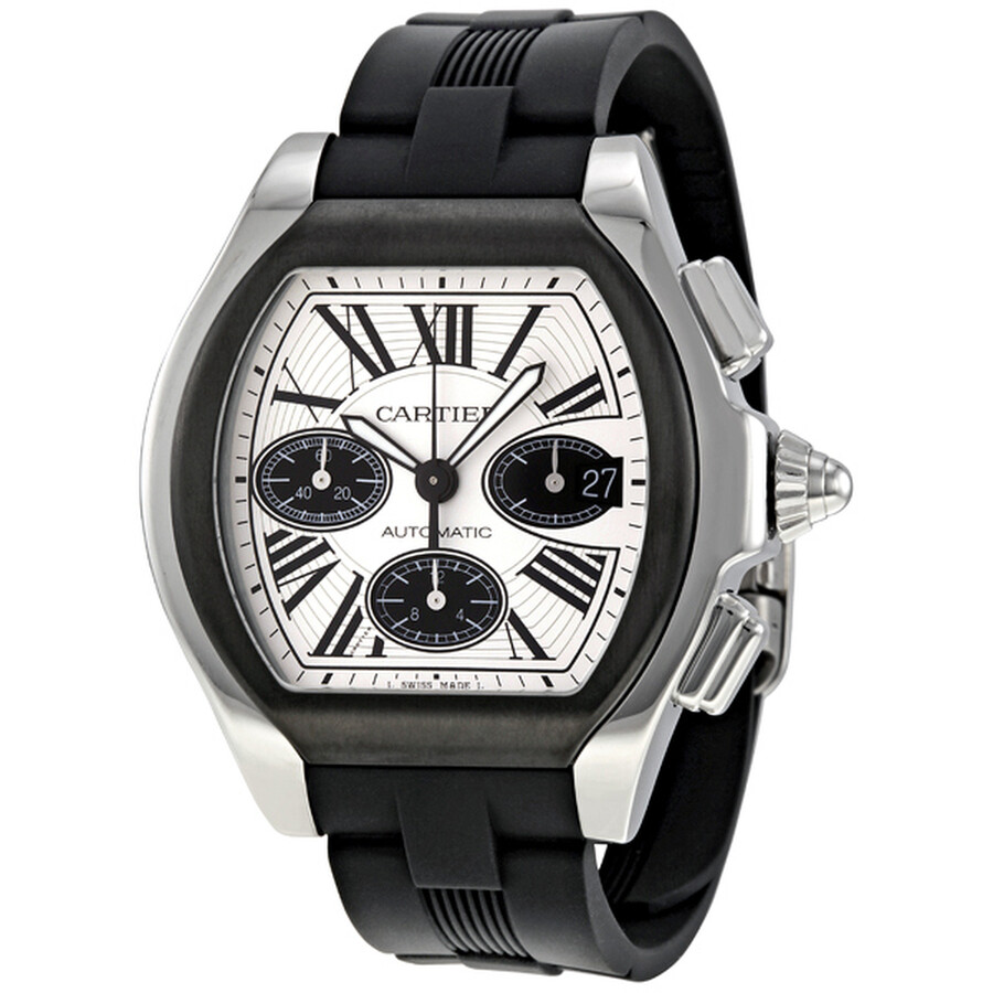 Cartier Roadster Chronograph Silver Dial Black Rubber Automatic Men's Watch W6206020 Roadster