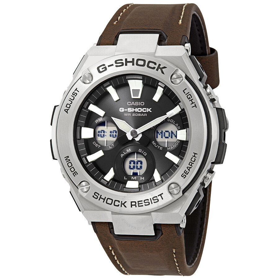 Casio G-Shock World Time Black Dial Men's Leather Watch GST-S130L-1ACR ...