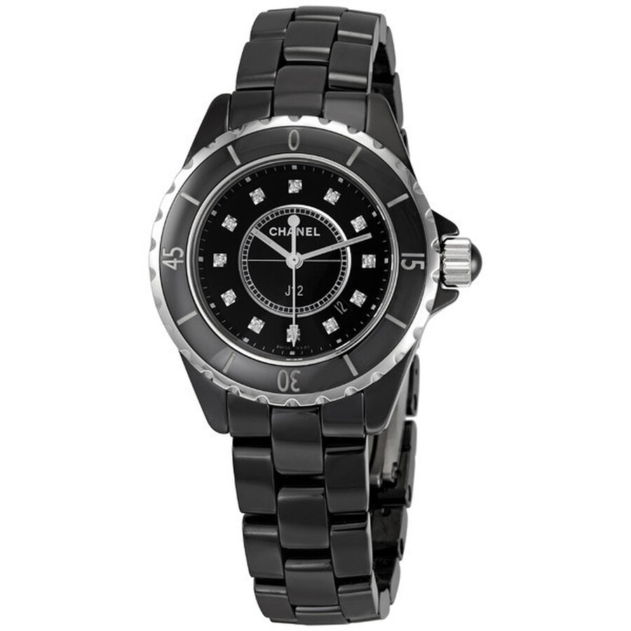 Chanel J12 Diamonds Black Ceramic Ladies Watch H1625 J12 Chanel