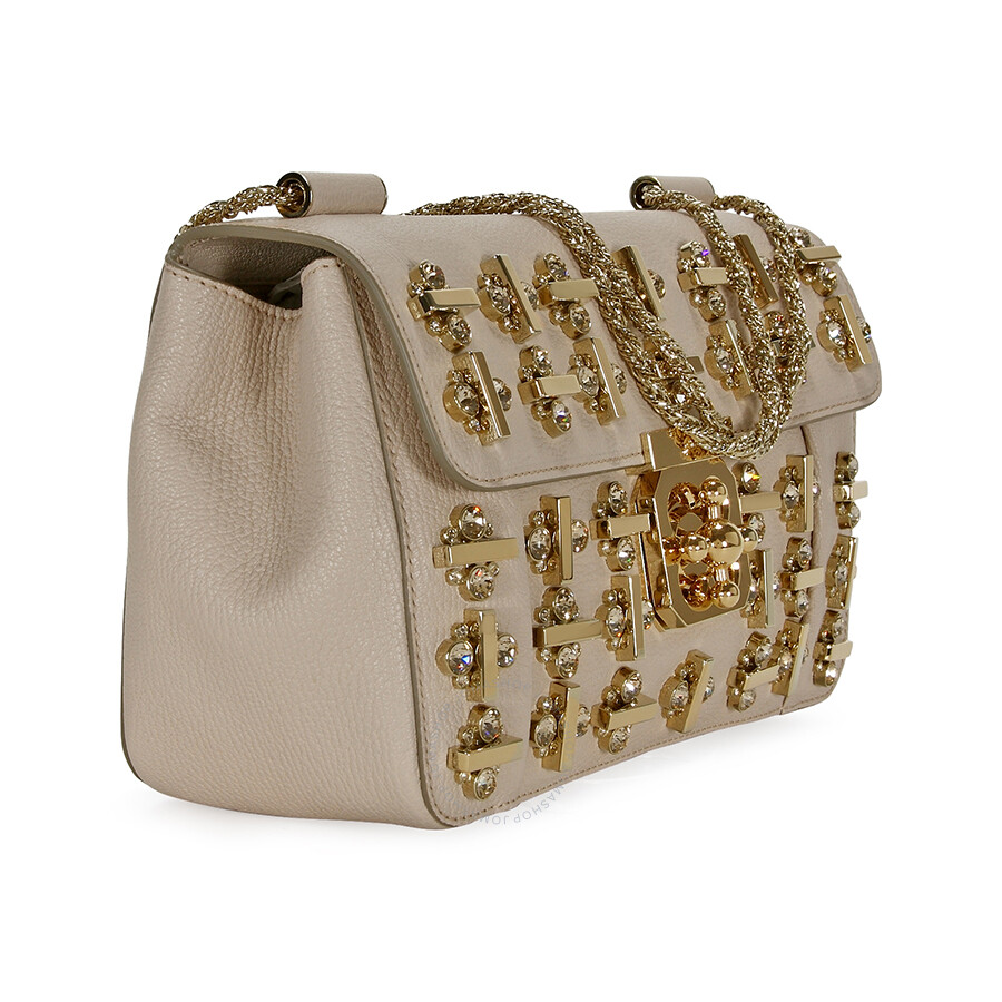 Chloe Elsie Crystal Embellished Leather Shoulder Bag - Angora Beige ...