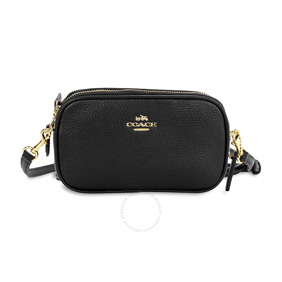 Coach Crossbody Pebbled Leather Pouch- Light Gold/Black - Coach Handbags - Handbags - Jomashop