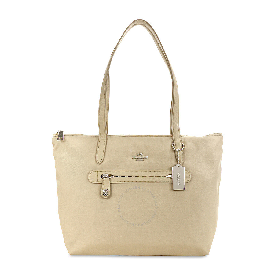 Coach Nylon Zip Tote Silver/Putty Coach Handbags Handbags