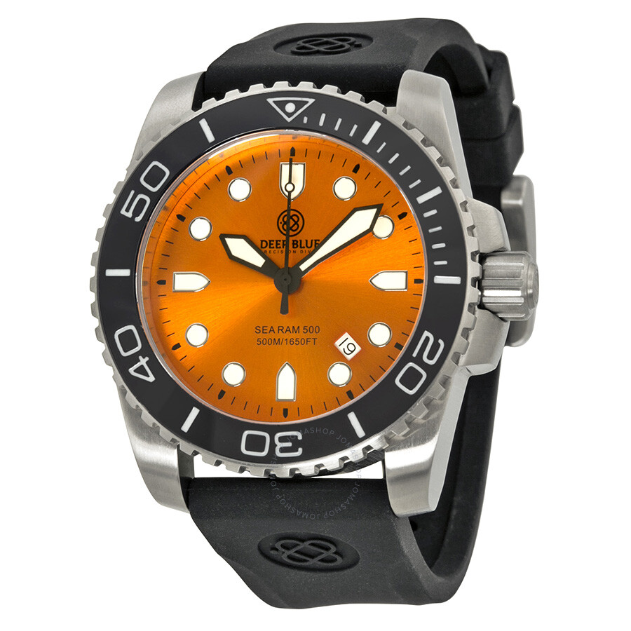 Deep Blue Sea Ram 500 Orange Dial Black Silicone Strap Men's Watch ...