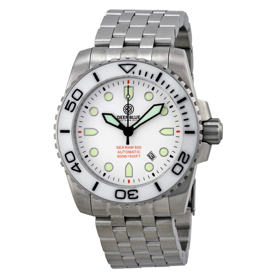 sea ram automatic white dial stainless steel mens watchsrawd