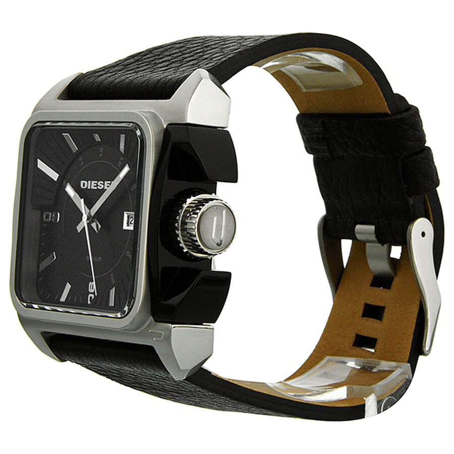 Diesel Large Rectangular Black Leather Strap Men's Watch DZ1541