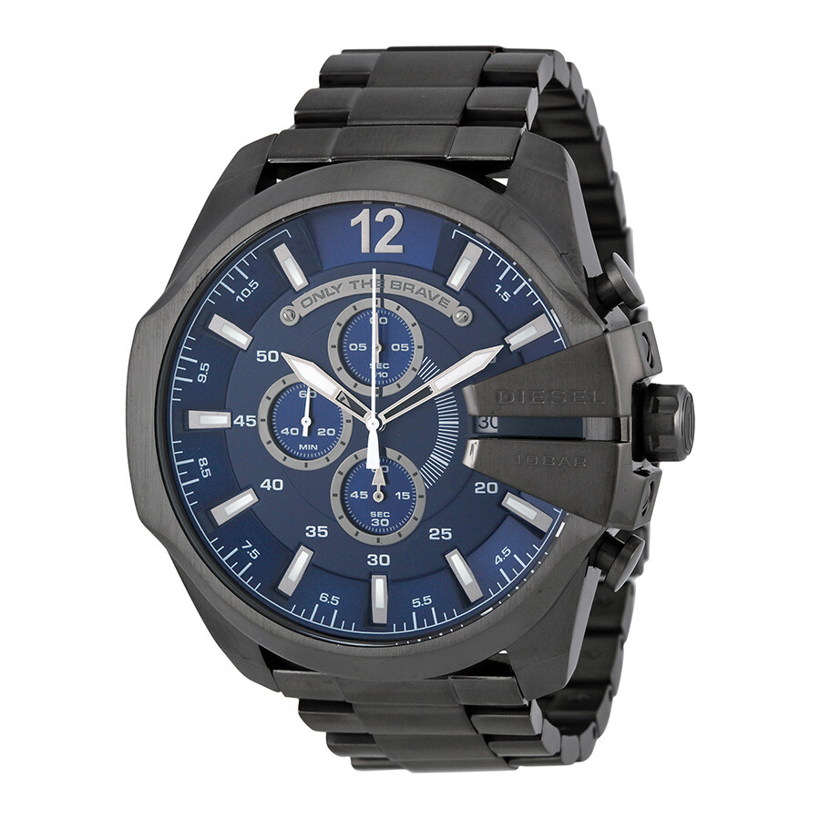Diesel Mega Chief Chronograph Blue Dial Gunmetal Ionplated Men's Watch
