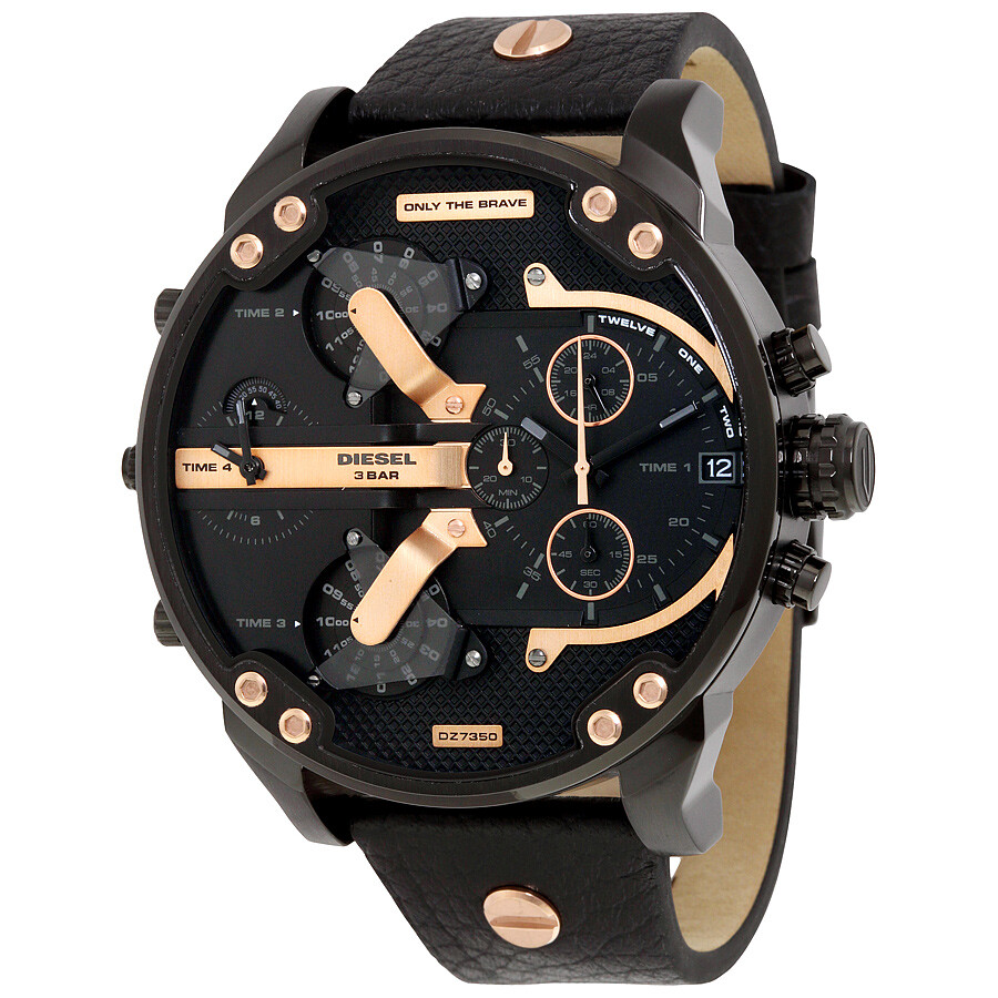 Diesel Mr. Daddy 2.0 Chronograph Black Dial Black Leather Men's Watch