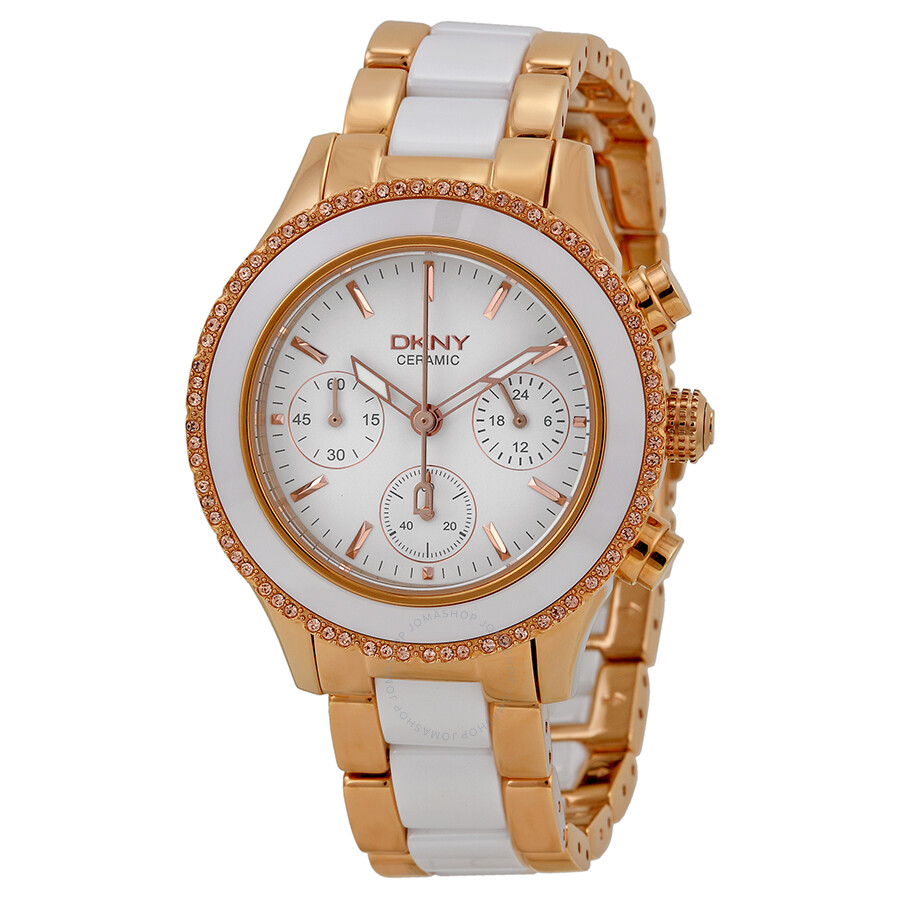DKNY Brooklyn White Dial Chronograph Steel and Ceramic Ladies Watch