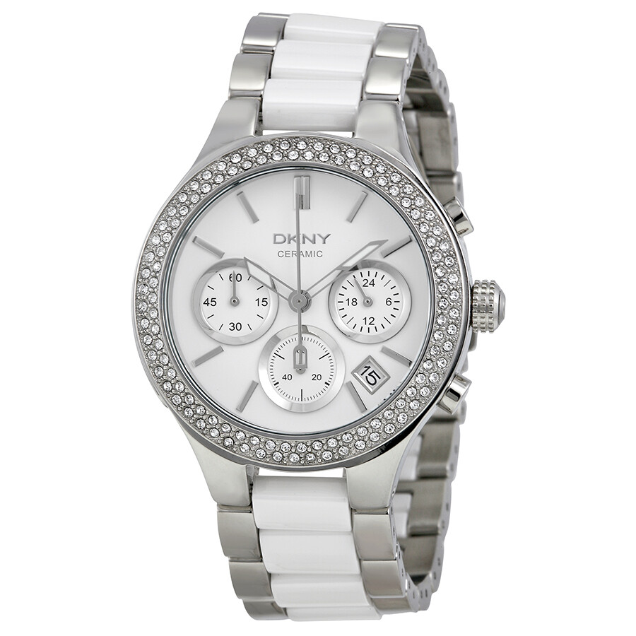 DKNY Chronograph Steel and White Ceramic Ladies Watch NY8181 DKNY