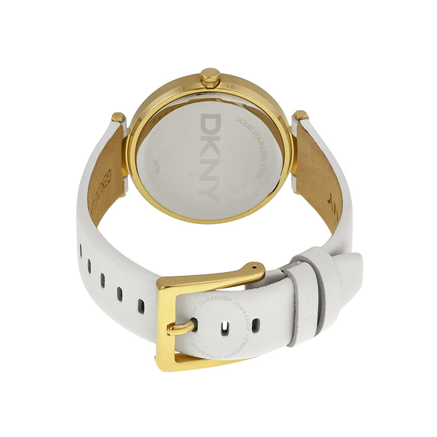 DKNY Silver Sunray Dial White Leather Ladies Watch NY2295 DKNY