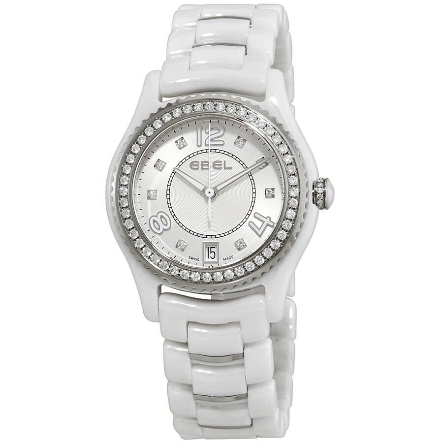 Ebel X1 Diamond Silver Dial White Ceramic Ladies Watch 1216130 X1