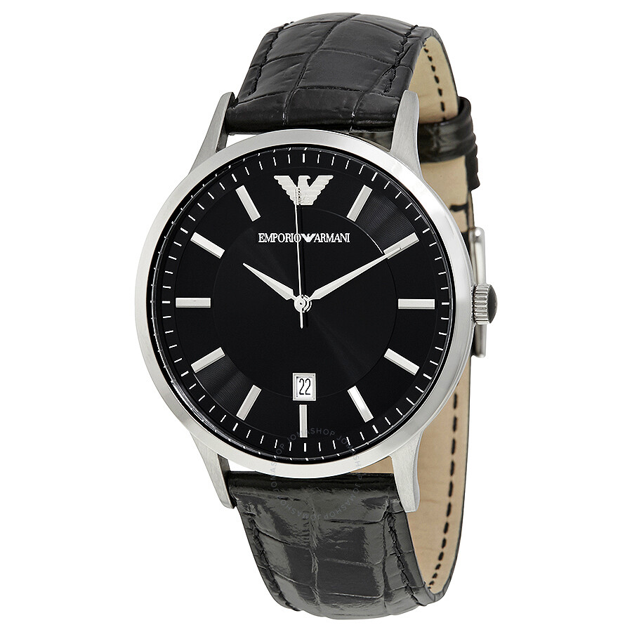 Emporio Armani Black Dial Black Leather Men's Watch AR2411 - Emporio ...
