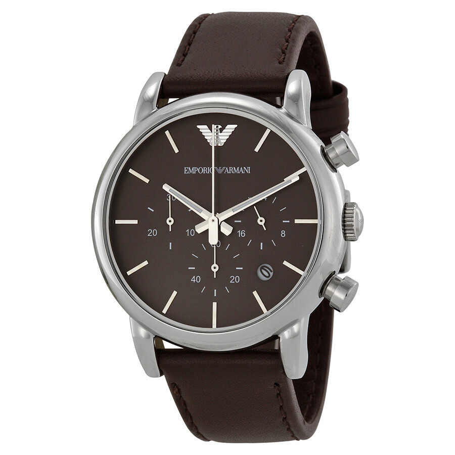 Emporio Armani Chronograph Brown Dial Brown Leather Strap Men's Watch