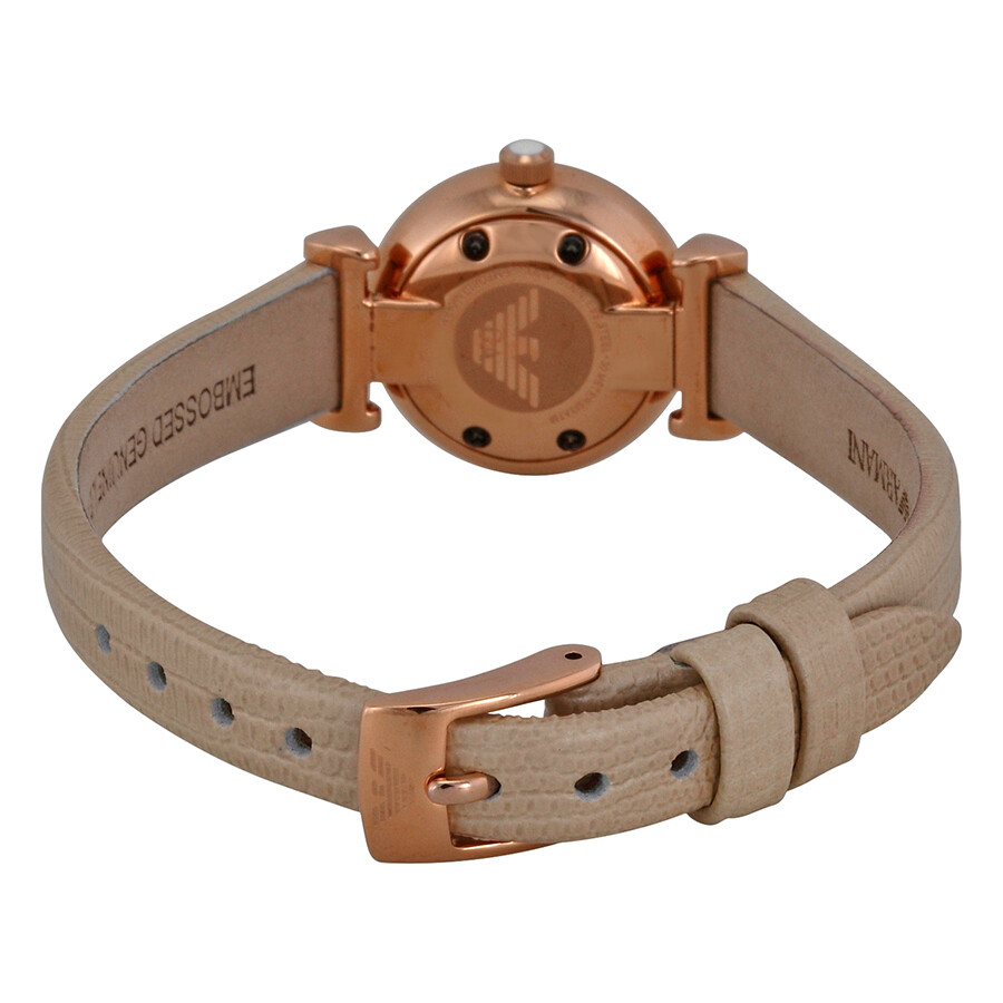 Emporio Armani Retro Warm Grey Dial Beige Leather Strap Ladies Watch