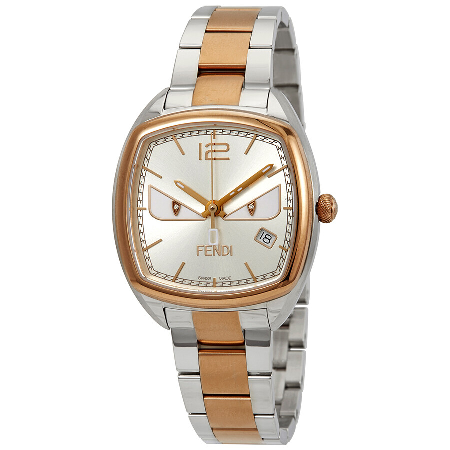 Fendi Momento Silver with Diamond Bug Eyes Dial Ladies Two Tone Watch