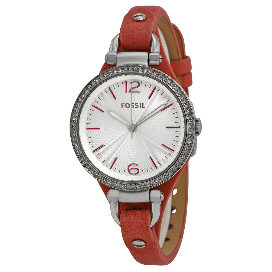 Fossil Silver Dial Pink Leather Strap Ladies Watch ES3468