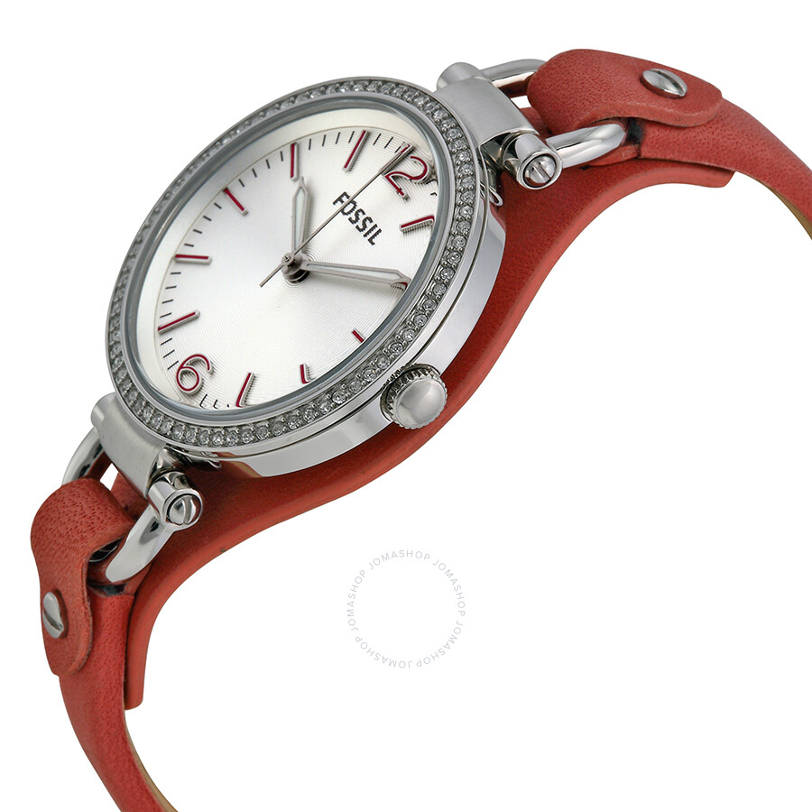 Fossil Silver Dial Pink Leather Strap Ladies Watch ES3468