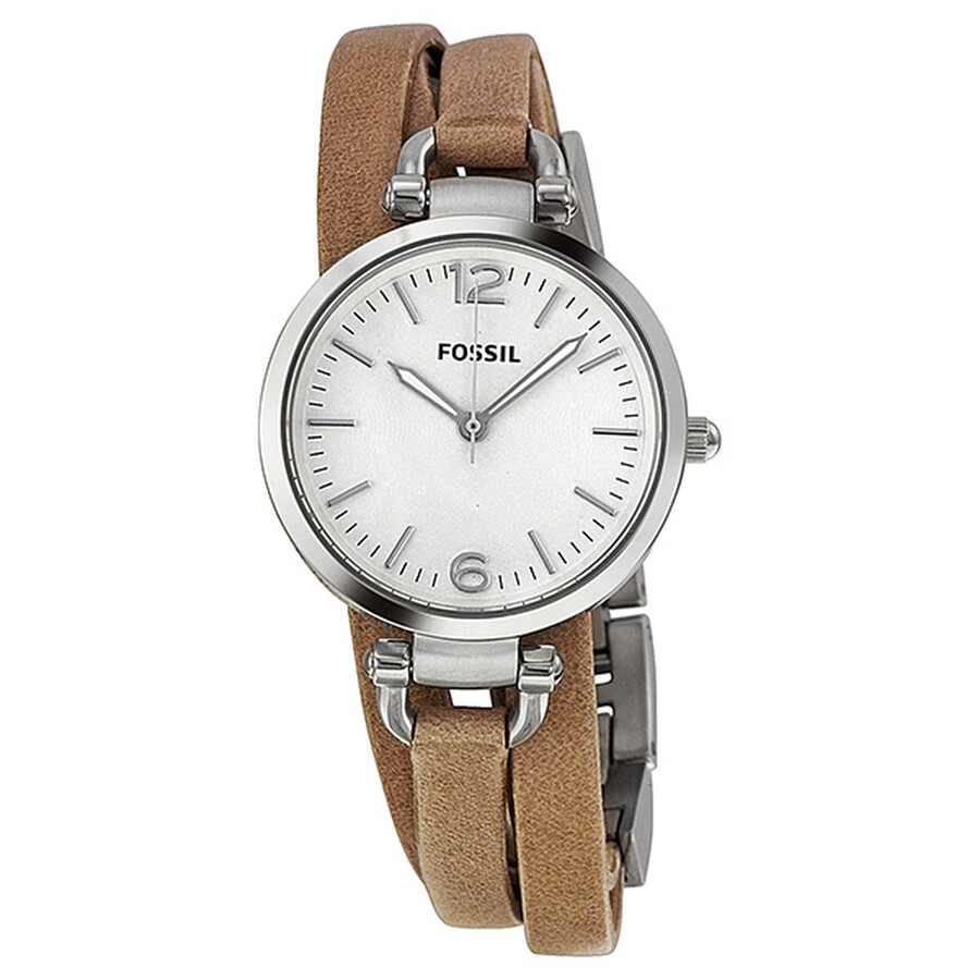 Fossil Silver Dial Sand Leather Ladies Watch ES3197