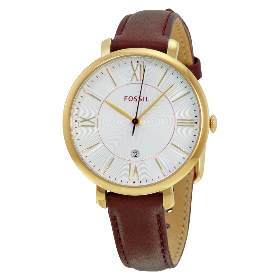 Fossil Jacqueline Silver Dial Maroon Leather Ladies Watch ES3856